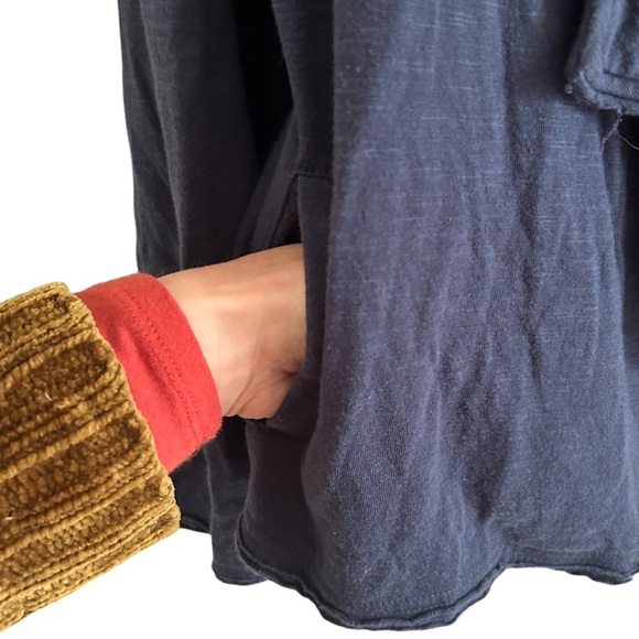 Caslon Navy Soft Cotton Blend Sweatshirt Draped Raw Hem Cardigan Size Large - Picture 6 of 8